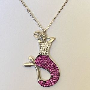 Mermaid 925 silver pink clear cz necklace